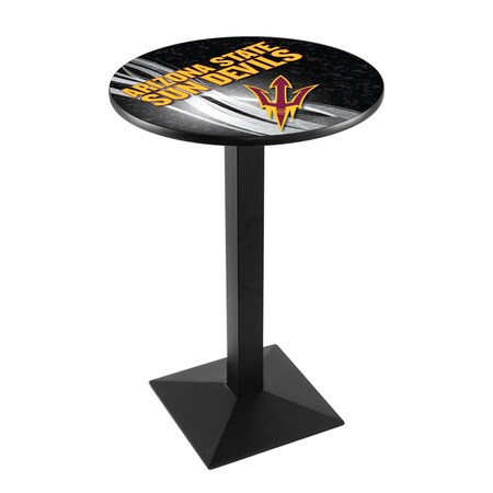 Holland Bar Stool Co 42" Blk Wrinkle Arizona State Pub Table, Pitchfork, 28" dia. Top L217B4228ArizSt-F-D2